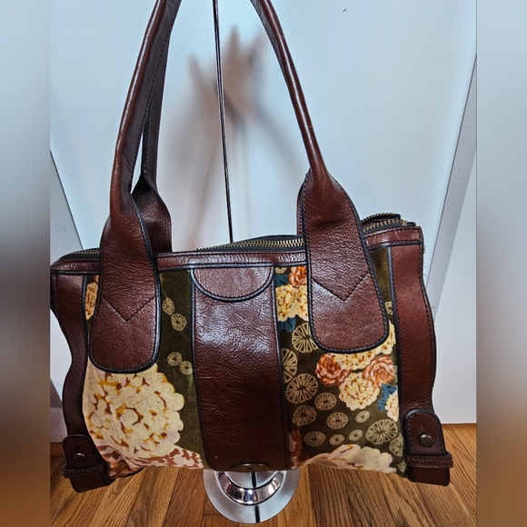 Fossil Vintage Leather Floral Tapestry Satchel Keyhole Bag - Picture 4 of 13